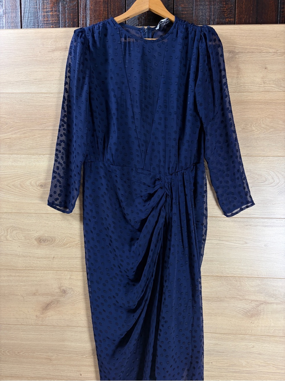 Midnight Blue Polka Dot Burnout Sheer Illusion Maxi Dress NWT Medium